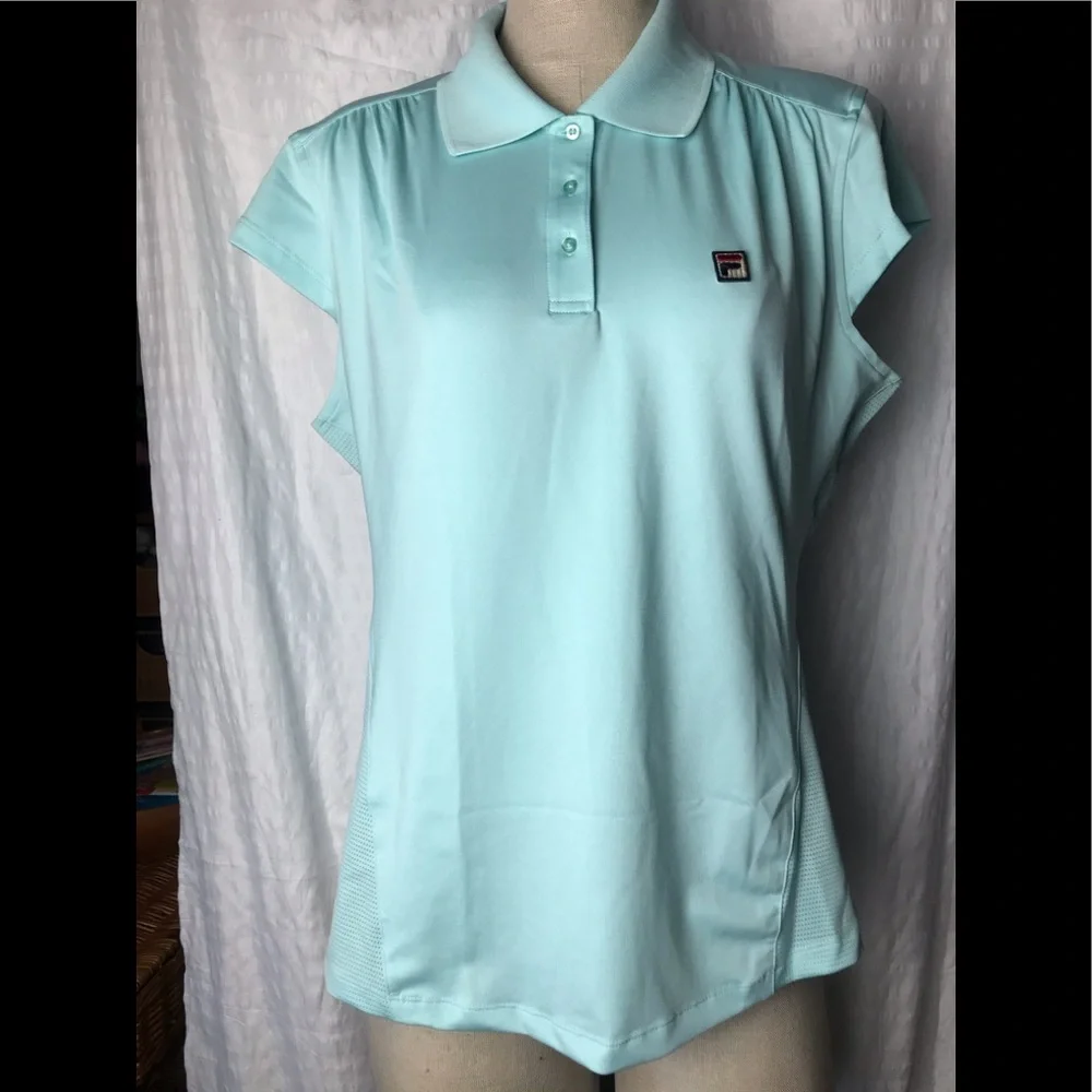 FILA Cap Sleeve Mesh Sides Collar Tennis Top XL